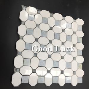 GGL Pierre Design Moderne Octogone <span class=keywords><strong>Carrelage</strong></span> de Marbre Mélange de Thassos Blanc <span class=keywords><strong>et</strong></span> Palissandro Bleu pour Cuisine Salle de Bain Hôtel - Product Image 6