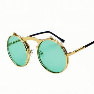 Gafas de Sol Redondas Estilo Punk Retro Vintage con Logotipo Personalizado, Gafas de Sol Steampunk con Protección UV400, Plegables, para Hombre - Product Image 5