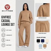 Ensemble survêtement sportif oversize pour femme avec logo personnalisé, col rond, coupe ajustée, deux pièces, pour l'automne, OEM ODM, vente en gros