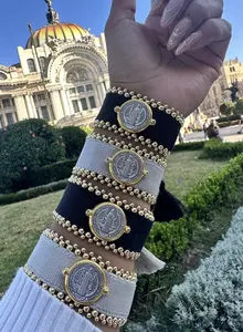 New Design Handmade Weave Religion Jesus Pattern Around 18k Gold Beads Bracelets Italian Religious Jewelry Bracelet Women