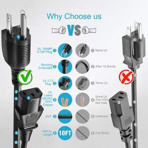 Câble d'alimentation de haute qualité pour ordinateur PC 10A125V Vizio 3 broches pour téléviseur intelligent Plasma Bravia UHD, câble d'alimentation AC de remplacement pour <span class=keywords><strong>imprimante</strong></span> - Product Image 4