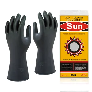 SUN-guantes de goma INDUSTRIAL de látex grueso, trabajo de resistencia y ácido líquida negro, marca