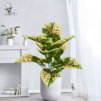 Plantes en pot artificielles en plastique en gros d'usine, Caladium variegé à points rouges, pour mariage, Thanksgiving, Noël, Nouveauté