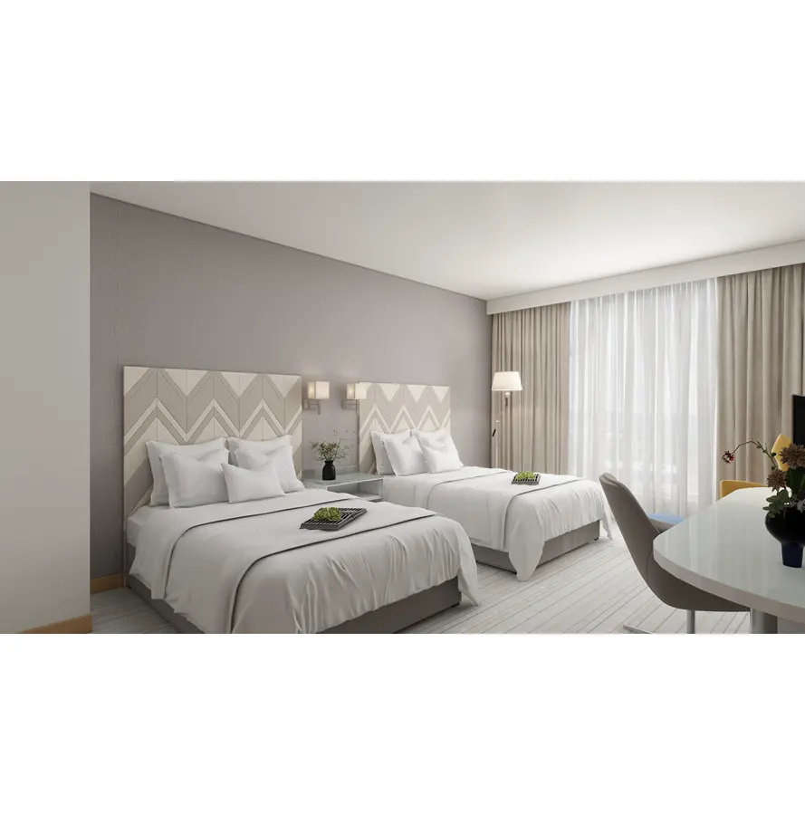 Yüksek kalite özel farklı oda basit tarzı gevşek mobilya otel ikiz yatak odası mobilyası yatak odası takımı otel odası için