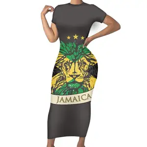 New Fashion Jamaica Lion Design Women's Dresses Professional Manufacturer Premium Sublimation Casual Dress Women Logo Printing