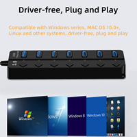 Hub USB 3.0 à 7 ports, répartiteur USB multiport avec interrupteur d'alimentation, extension de données USB pour MacBook, ordinateur portable, PC, clé USB, disque dur mobile