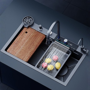 Fregadero de cocina de acero inoxidable 304 de una sola cuenco grande, con pantalla digital, antibacteriano, de panal de abeja y engrosado, para uso doméstico - Product Image 1