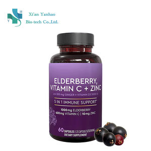 Compléments alimentaires à base de plantes OEM, extrait de sureau, <span class=keywords><strong>vitamine</strong></span> <span class=keywords><strong>D</strong></span>, <span class=keywords><strong>vitamine</strong></span> C, gingembre <span class=keywords><strong>et</strong></span> <span class=keywords><strong>zinc</strong></span>, capsules de sureau 5 en 1 pour adultes - Product Image 1