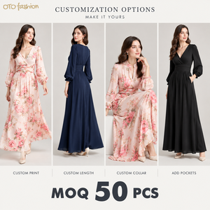 Elegante Abito Lungo in Chiffon Rosa con Stampa Floreale, Scollo a V, <span class=keywords><strong>Maniche</strong></span> <span class=keywords><strong>Lunghe</strong></span>, Vita Morbida, Lunghezza al Pavimento, Sexy e Casual per Uso Quotidiano - Product Image 2