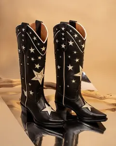 Druk Meisje Xy4068 Western Boots Femme Dames Groothandel Dropshipping Damesschoenen Kniehoge Zwarte Cowboy Cowgirl Laarzen 2023