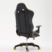 Chaise de bureau PC en cuir jaune de qualité supérieure, dossier inclinable, design ergonomique, chaise de jeu de course avec repose-pieds