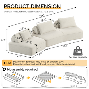Light Luxury 4 Seat Sectional <b>Sofa</b> Set Upholstered Fluffy Chenille Fabric <b>Sofa</b> <b>Bed</b> Soft Pillows for Apartment Living Room - Product Image 6