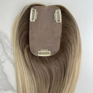 Consegna rapida piccoli pezzi per capelli Topper <span class=keywords><strong>3</strong></span>*5 "4*4" Ombre biondo platino in Toppers vero cuoio capelluto Top in seta Mono Toupee - Product Image 2
