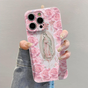 Coque de téléphone portable rigide en PC avec impression photo de fleurs roses pour iPhone 8 X Xr Xs 11 12 13 14 15 16 17 Pro Max - Product Image 1