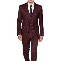 Setelan Jas Pria 3 Potong Slim Fit Model Bisnis Kancing Satu Baris Bahan Bernapas Gaya Italia Jas Pengantin Bergaris