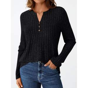 2025 femmes Henley col en V à manches longues robe automne décontracté haut tunique pull avec coupe ample élégant Dreesy tenue - Product Image 4