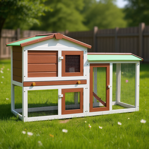 Grande Clapette à Lapins d'Extérieur en Bois Marron et Blanc 57.1x17.7x33.1 Pouces – Abri Durable de Style Classique pour Petits Animaux - Product Image 2