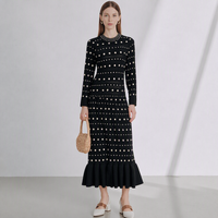 Vêtements pour femmes en gros, robe sirène à manches longues en tricot, robe longue à queue de poisson noire élégante de haute qualité, vêtements pour femmes