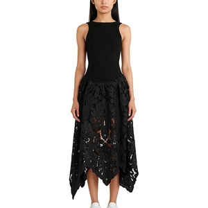 เดรสแฟชั่นผู้หญิงแบบใหม่ล่าสุด สายเดี่ยว แต่งผ้าแบบ Patchwork ซิปด้านข้าง ทรงเอซิมเมตริก - Product Image 2