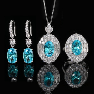 Wholesale Fashion Eco-friendly Copper Vintage 8*12MM Sea Blue Zircon Designer Jewelry Necklace <b>Set</b> for Everyday Wear - Product Image 3