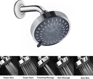 <strong>Shower</strong> <strong>Head</strong> High Pressure Rain Fixed 5-Setting <strong>with</strong> Adjustable Metal <strong>Swivel</strong> Ball <strong>Joint</strong> - Relaxed <strong>Shower</strong> Experience Even - Product Image 3