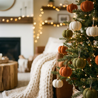 Ornements de Noël en laine faits à la main en forme de citrouille, couleur personnalisée, style rustique, suspendus, de haute qualité, respectueux de l'environnement, décoration de sapin de Noël