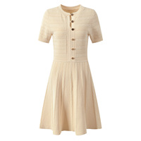 Nouvelle Arrivée 2026 – Robe Courte Tricotée Élégante pour Femme, Col Rond, Manches Courtes, Coupe Trapèze Classique, Idéale pour le Quotidien