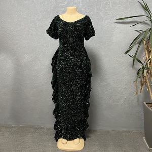 فساتين سهرة رسمية بترتر لامع للنساء مثيرة مخملية طويلة العنق مائل عالية الخصر حفلة عيد ميلاد ليلة حفلة موسيقية فستان طويل طويل - Product Image 5