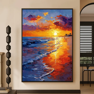 Peint à la main moderne coucher de soleil plage peinture à l'huile <span class=keywords><strong>Palette</strong></span> couteau paysage marin toile Art paysage mur Art avec impression à la main - Product Image 1
