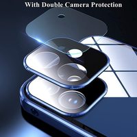 Étui de protection magnétique en métal à double face en verre trempé 360° avec protection d'objectif d'appareil photo pour iPhone 16 15 13 14 Pro Max