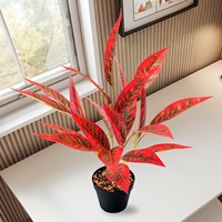Planta Artificial con Hojas de Madera que Cambian de Color, Decorativa en Maceta, para Arreglos de Boda, Lámina de PVC Roja, Falsa, Verde, para Interiores