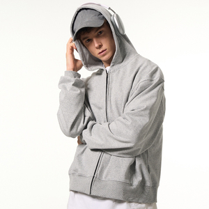 Custom 100% Cotton Blank <strong>Hoodie</strong> Boxy <strong>Zip</strong> up Gray Heavyweight Men French Terry <strong>Zip</strong> up <strong>Hoodie</strong> With Personal Label - Product Image 3