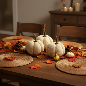 Calabazas Decorativas de Tela con Peso, 5.2x5.2x6"H, Patrón Crema Natural, Decoración de Mesa Clásica y Duradera para el Hogar - Product Image 2