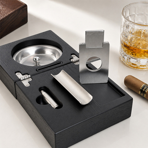 JH Kit de Accesorios Portátiles Personalizados para Cigarros para Hombre, Cenicero de Viaje Plegable de Madera con Cortador de Cigarros, Punzón y Soporte - Product Image 5