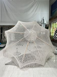 Ombrellone in Macramè di Cotone Lavorato a Mano con Frange, Design Moderno <span class=keywords><strong>per</strong></span> Spiaggia e <span class=keywords><strong>Giardino</strong></span>, <span class=keywords><strong>Arredo</strong></span> Esterno <span class=keywords><strong>per</strong></span> Hotel e Palestre - Product Image 5