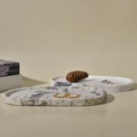 Plateau ovale en pierre naturelle de luxe blanc pour bijoux, organisateur de bijoux en marbre, décoration de comptoir de salle de bain en pierre