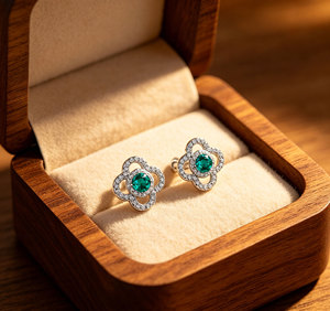 925 Silver Cultured <b>Emerald</b> Earrings Sparkle in a Fashionable Flower Shape – A Great Everyday Birthday Surprise Gift for girl L - Product Image 4