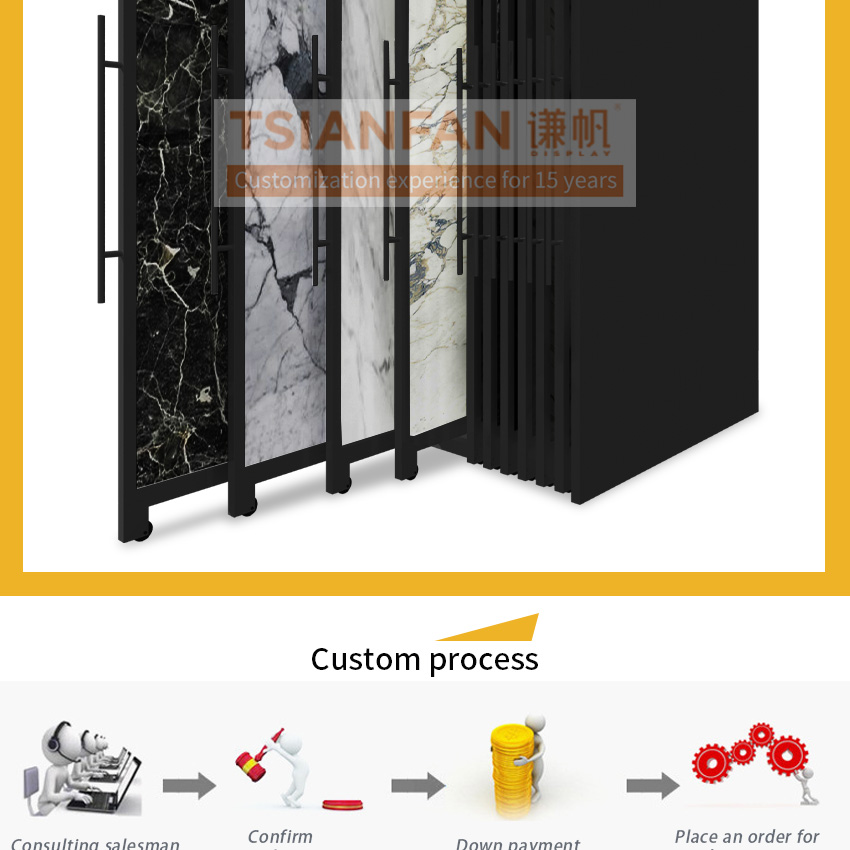 Tsianfan New Arrival Tile Sliding Rotating Frame Rack Display Stand for Showroom Granite Panel Marble Cabinet Sintered Stone