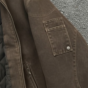 Giacca Bomber da Uomo in Cotone Spesso con Applicazioni Personalizzate, Lavaggio Acido, Chiusura Frontale con Zip, Stile Vintage per Lavoro e Outdoor Invernale - Product Image 3