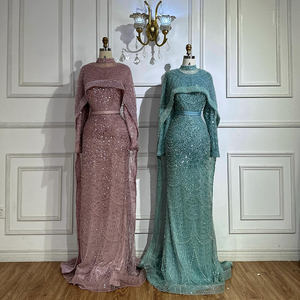 Abiti da sera musulmani completamente coperti a <span class=keywords><strong>maniche</strong></span> <span class=keywords><strong>lunghe</strong></span> blu con mantello sereno Hill LA72032MP eleganti abiti da festa da donna - Product Image 6