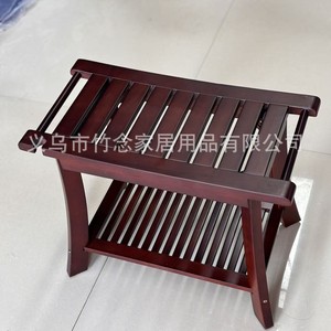 Étagère de salle de bain, tabouret de douche 60x30x45cm, en bois massif, multifonctionnel avec étagère de rangement, rouge vin, marron - Product Image 3