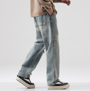 Jeans Casuales Versátiles Retro con Agujeros Desgastados para Otoño e Invierno, <span class=keywords><strong>Pantalones</strong></span> <span class=keywords><strong>Largos</strong></span> de Pierna Recta para <span class=keywords><strong>Hombre</strong></span> - Product Image 5