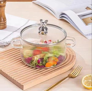 Olla de vidrio resistente al calor de acero de borosilicato alto de osito, diseño estampado Vertical de doble asa para sopa o uso doméstico - Product Image 6