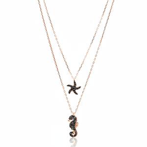 Diseño de caballito de mar, colgante de collar de estrella de mar con piedra de circón negro, joyería de plata de ley 925 hecha a mano turca al por mayor - Product Image 2