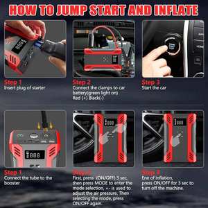 Arrancador de batería de coche portátil de 12V, bomba de neumáticos, luz LED, Kit de emergencia de refuerzo de batería automático, pantalla Digital a prueba de chispas 2000a para coches - Product Image 4