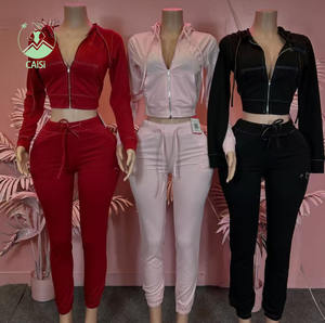 Осенне-зимняя 2025 Женская одежда, укороченная куртка на молнии и спортивные штаны, повседневный комплект из 2 предметов, женская уличная одежда - Product Image 1