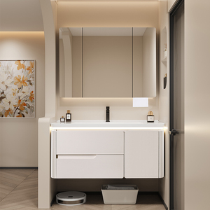 <span class=keywords><strong>Mueble</strong></span> de Baño de Estilo Moderno <span class=keywords><strong>con</strong></span> Lavabo de Piedra Natural, Lavabo de Cerámica <span class=keywords><strong>con</strong></span> LED Inteligente y Encimera de Mármol para el Hogar - Product Image 1