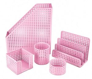 School Home Supplies Power Coated Wire Mesh Desktop Accessories 5pcs Office Magazine Holder Desk <b>Set</b> - Product Image 4