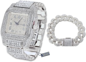 Reloj de Cristal con Diamantes Moissanite y Oro Amarillo para Hombre, Lujoso, Resistente al Agua 100 Bar, con Números Romanos, Esfera Cuadrada, Caja de Regalo - Product Image 3