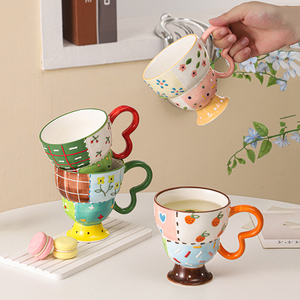 New Design Coffee Mug Flower Tea Cup Hand Painted Ceramic Mug with Unique Handle - Product Image 5